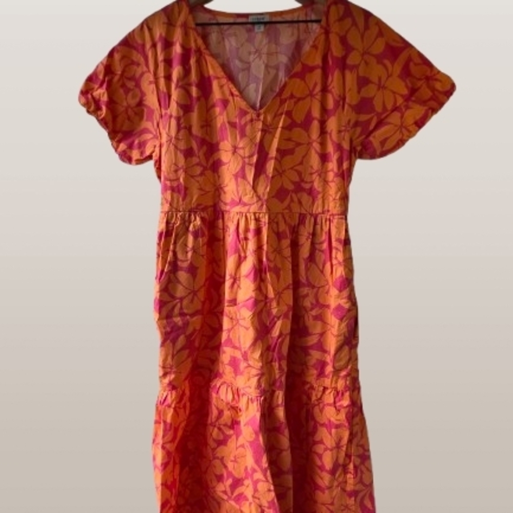 J. Crew Vibrant Orange and Pink Floral Midi Dress Sz 12